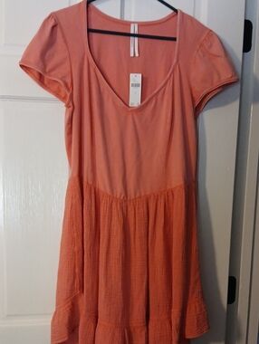 Anthropologie Coral Short Sleeve Tiered Dress